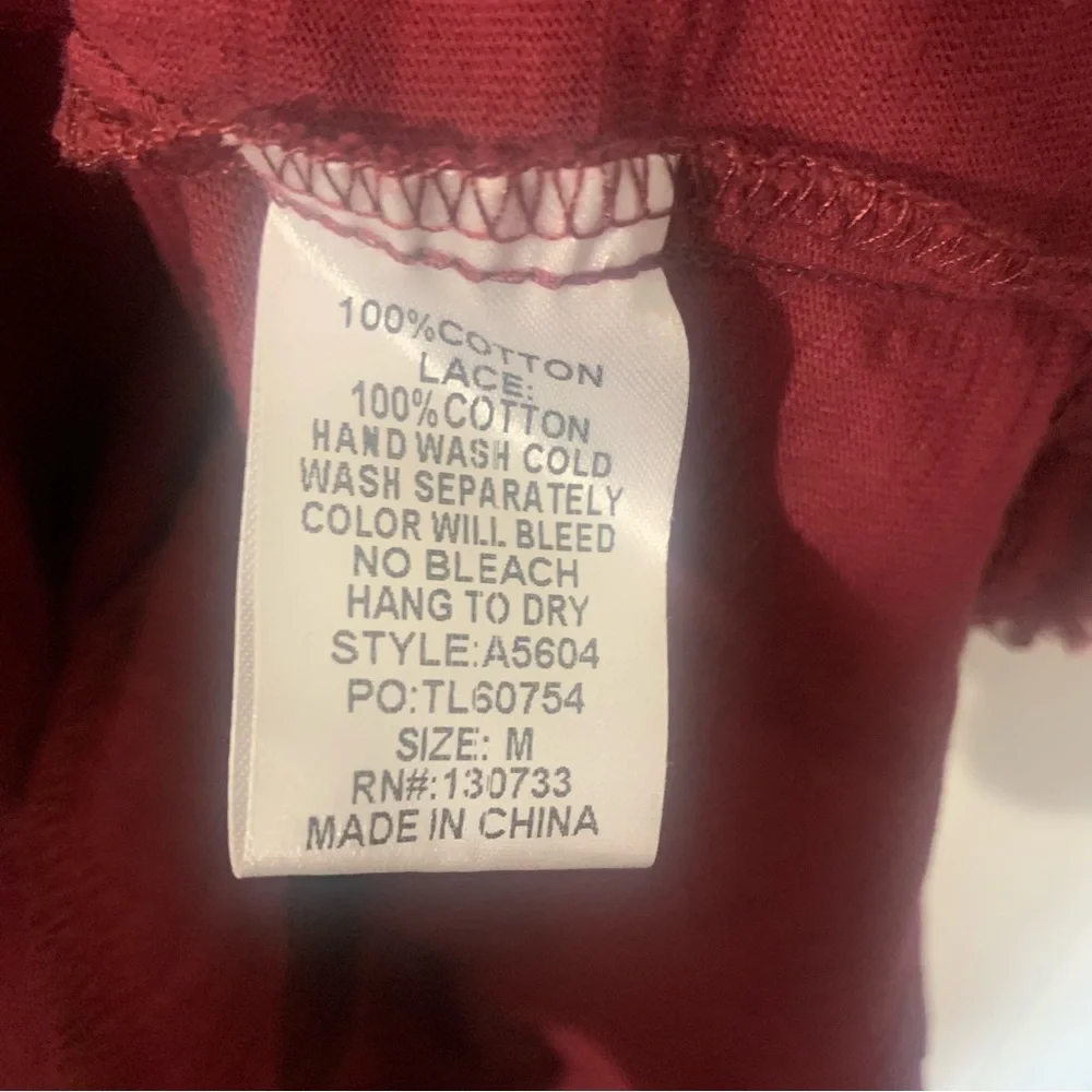 NWT Umgee Burgundy Cotton Swing Dress Raw Hem Ruffle Sleeve Pockets M Medium - Picture 5 of 8
